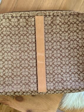 Coach Brown and Tan Signature Canvas Computer Sleeve with Leather Trim